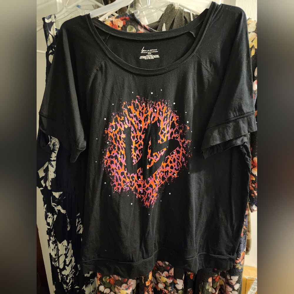 Lane Bryant Black Top with Pink and Orange Graphic